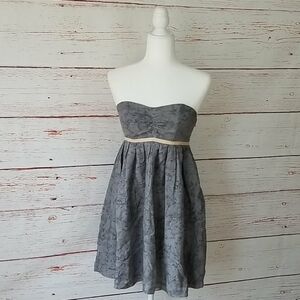 PENCEY // grey floral print pleated sweetheart corset strapless mini dress